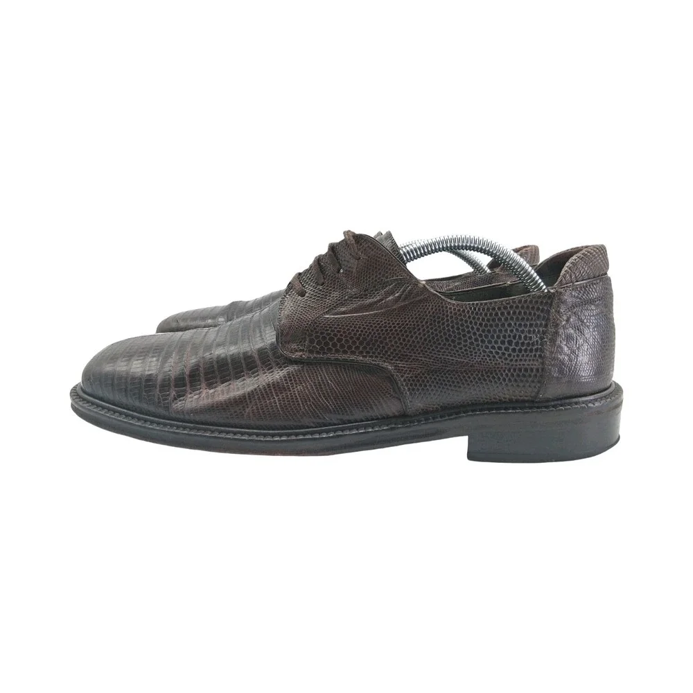 Mezlan Platinum Shoes Mens 10.5 Brown Genuine Lizard Square Toe Derby Dress